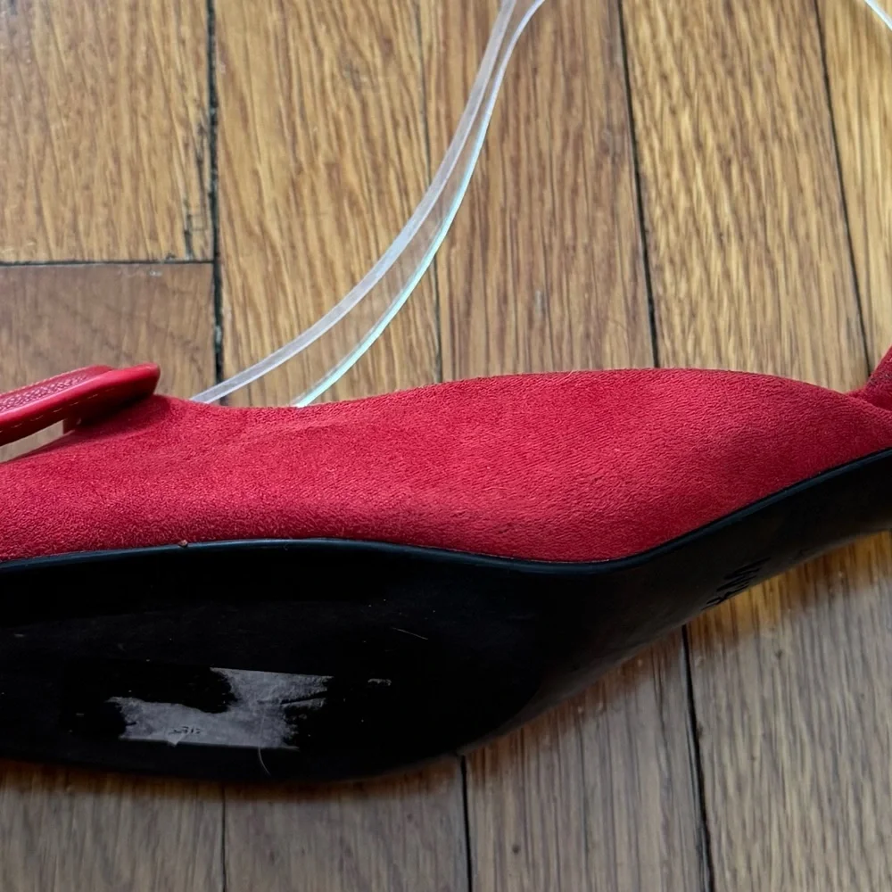 H&M Red Slingback Heels with Buckle, size 7 classic retro boho pointy toe office - Picture 6 of 11